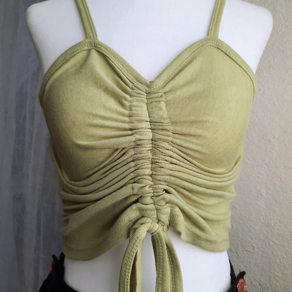 Dazy Adjustable Rouched Drawstring Tank Sage Green - Picture 7 of 14